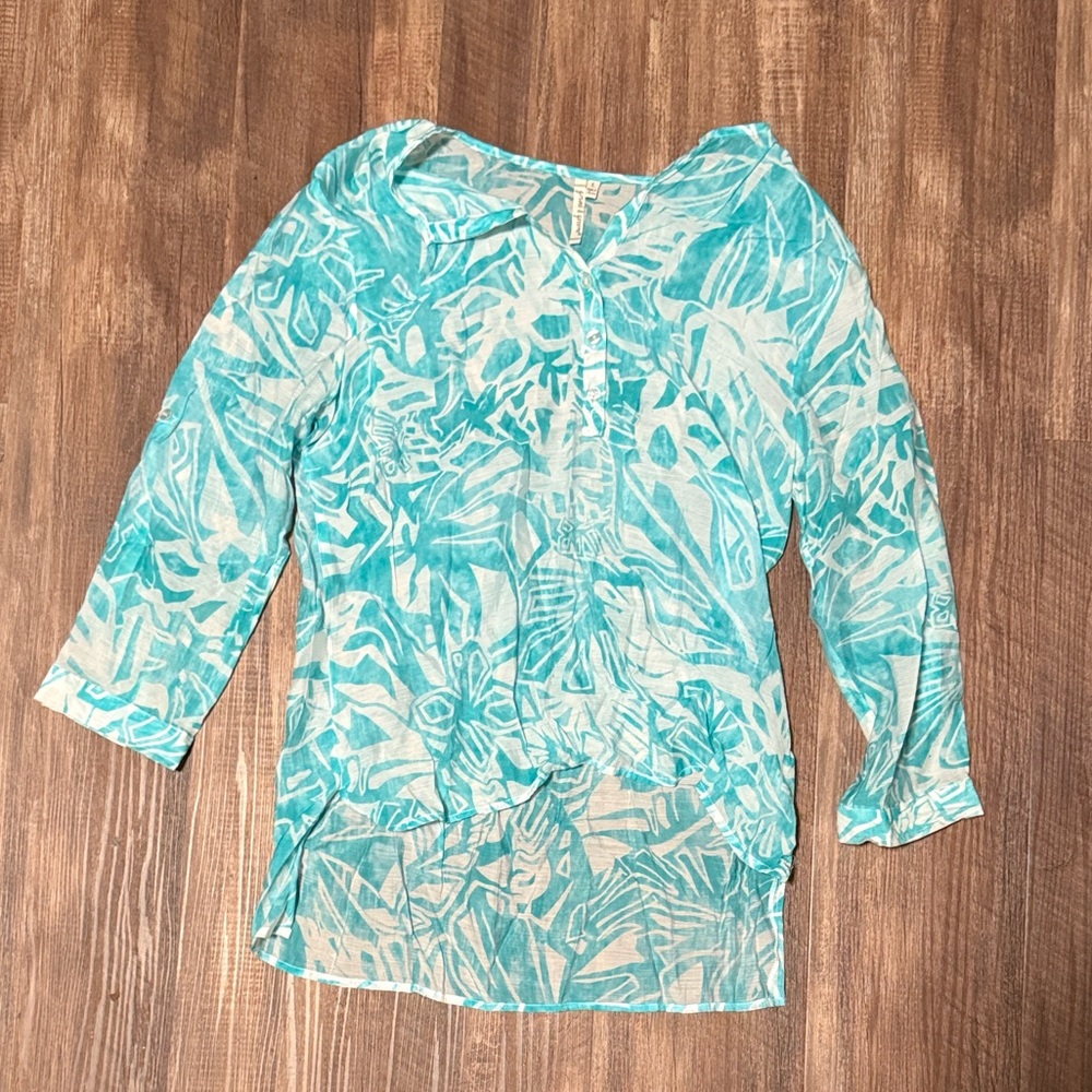 Grand & greene blue & white floral long-sleeve